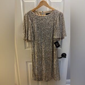 Elegant Silver Sequin Midi Dress